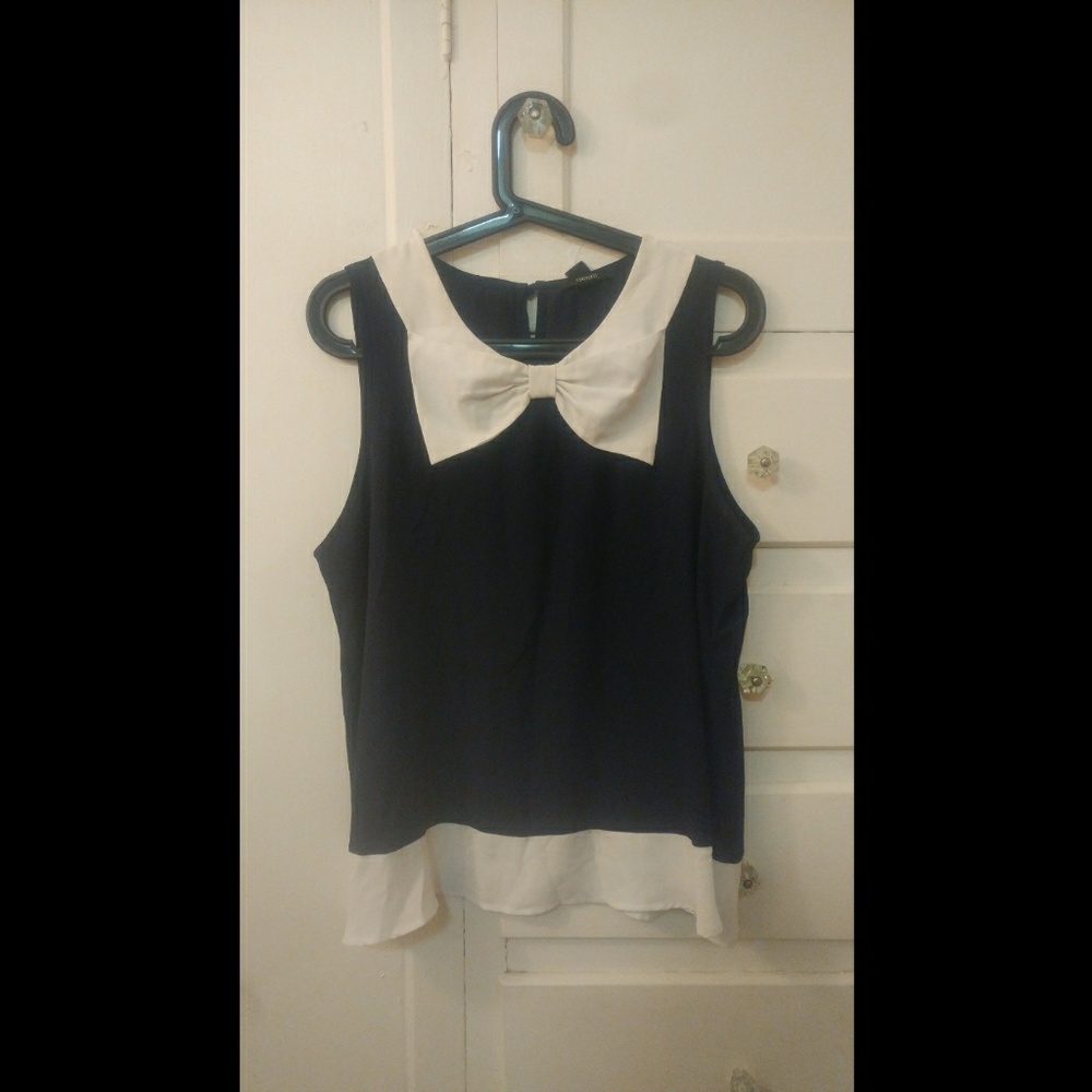 Bowed Navy Blue and White Sheer Tank Top